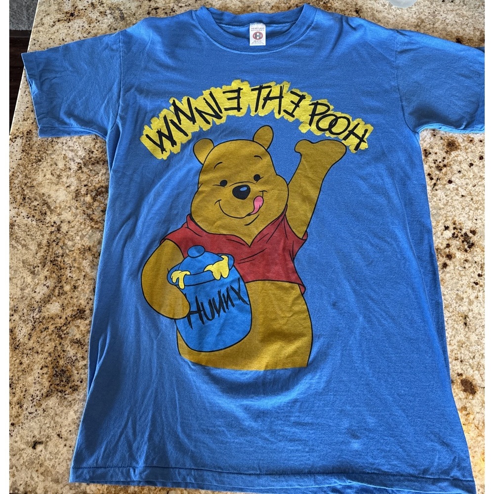 Vintage Nos 90s Blue Winnie The Pooh Lovable Huggable Silly Bear Sleep Shirt